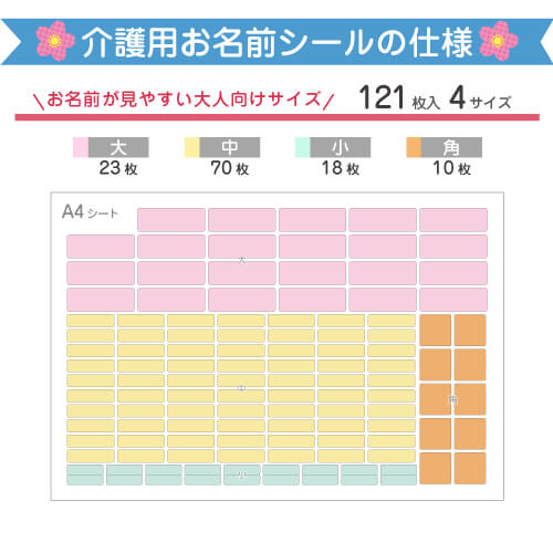 介護用お名前シールのシートタイプ