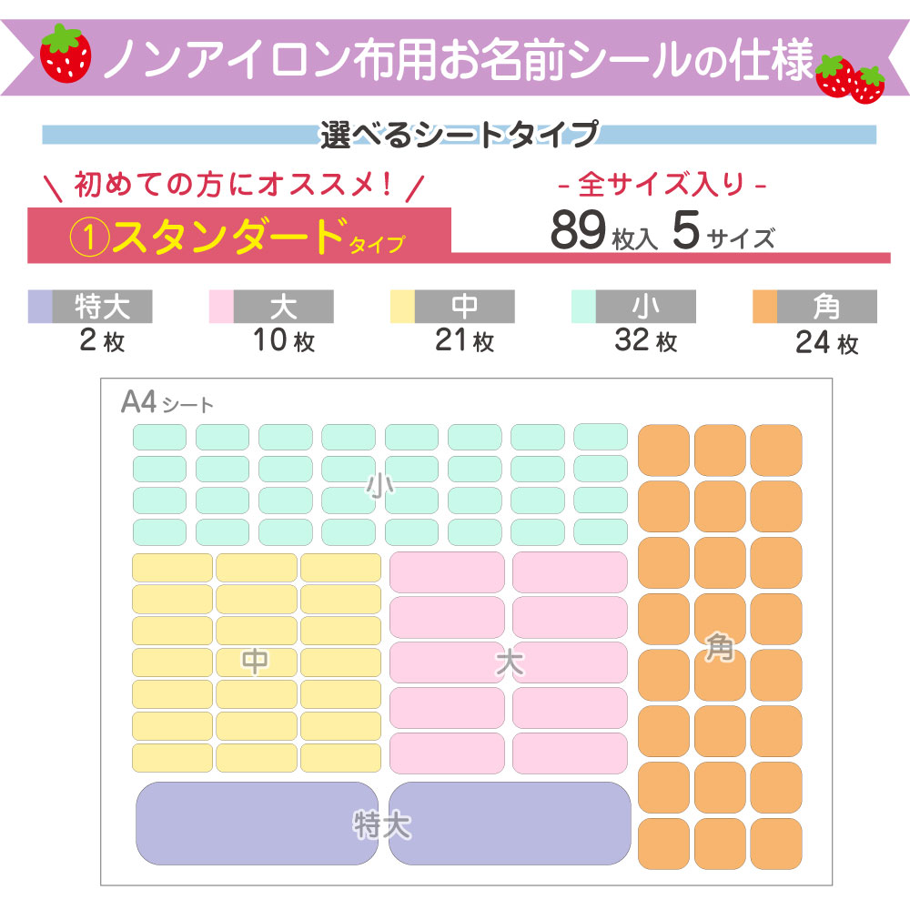 ノンアイロン布用お名前シールの仕様1