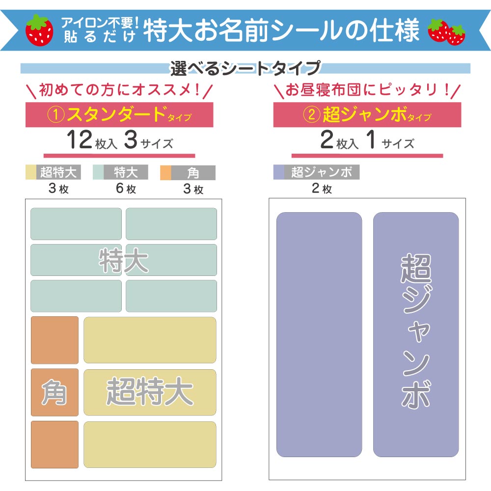 アイロン不要！貼るだけ特大お名前シールの仕様1